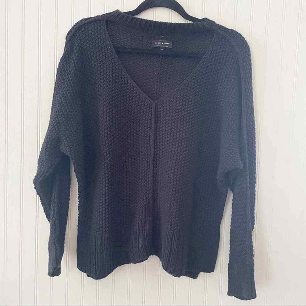 Lucky Brand Womens Size XS oversized Black Cut Out Neckline Knit Sweater